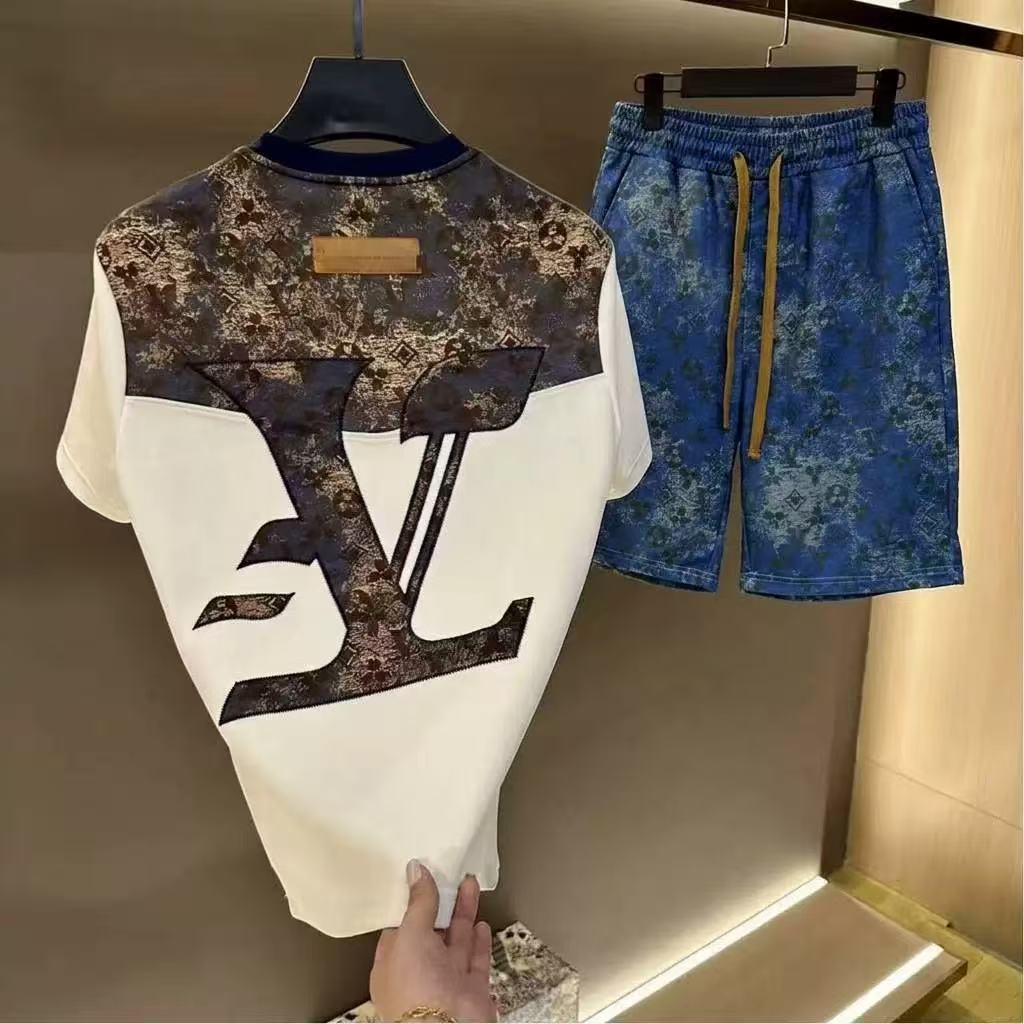 Mens Shirt Casual Short Sleeves Stylish Hong Kong Style Loose Fit Trendy Brand Round Neck Cool Casual Set Plus Size - view 3