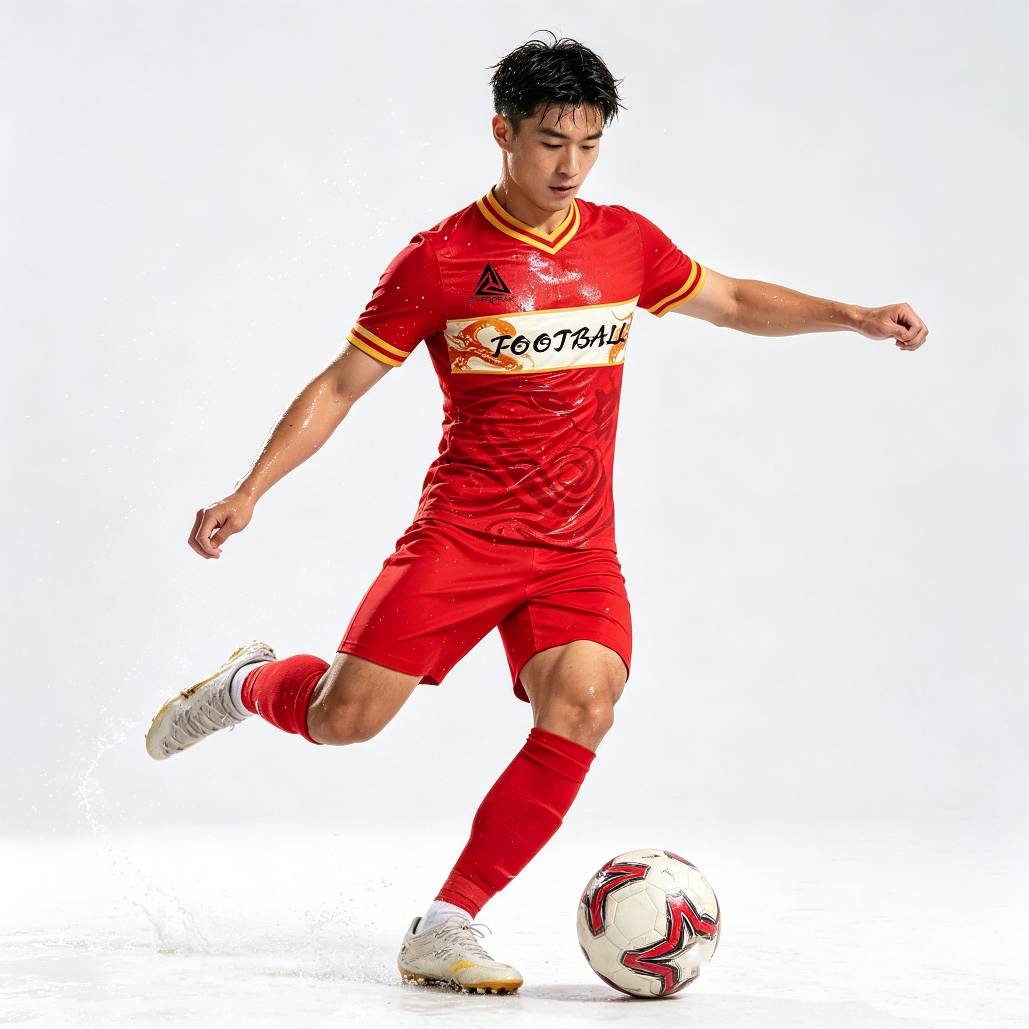 Custom Traditional Pattern Soccer Jersey Set Men Quick Dry Football Uniform with Shorts Customizable Team Name Number Logo for Sports - view 5