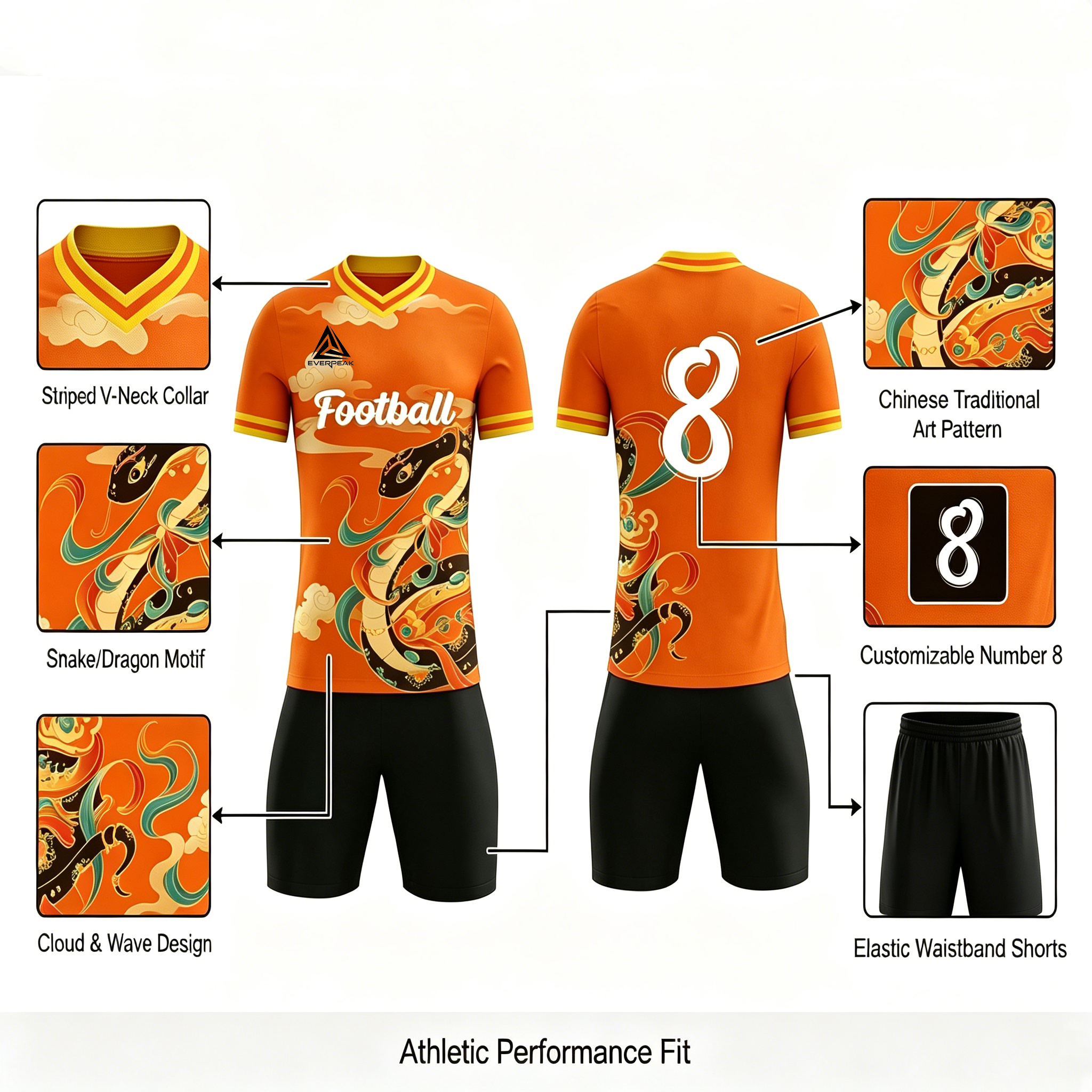 Custom Dragon Print Soccer Jersey Set Men Quick Dry Football Uniform with Shorts Customizable Team Name Number Logo for Sports - view 7