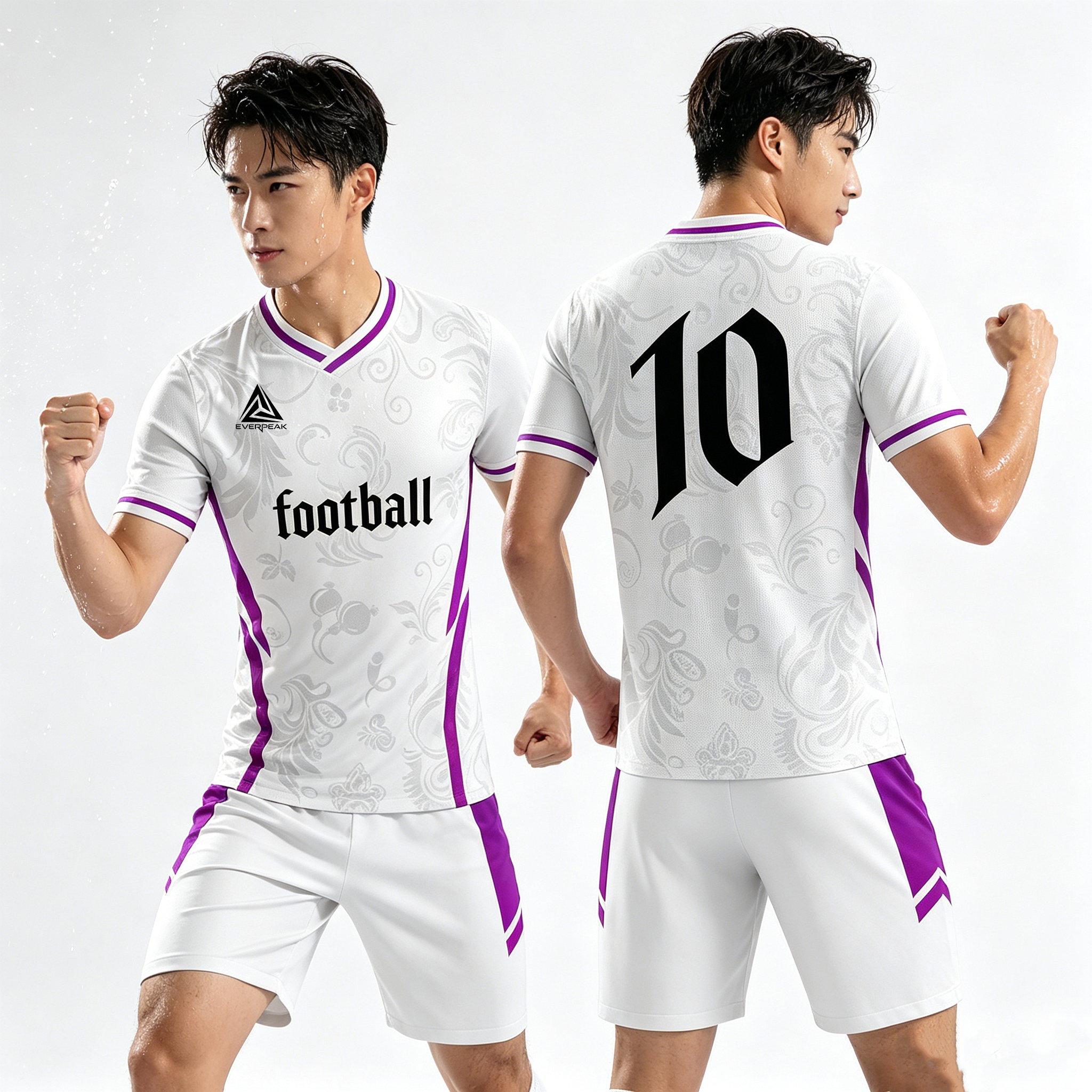Custom Contrast V Neck Soccer Jersey Set Men Quick Dry Football Uniform with Shorts Customizable Team Name Number Logo for Sports - view 5