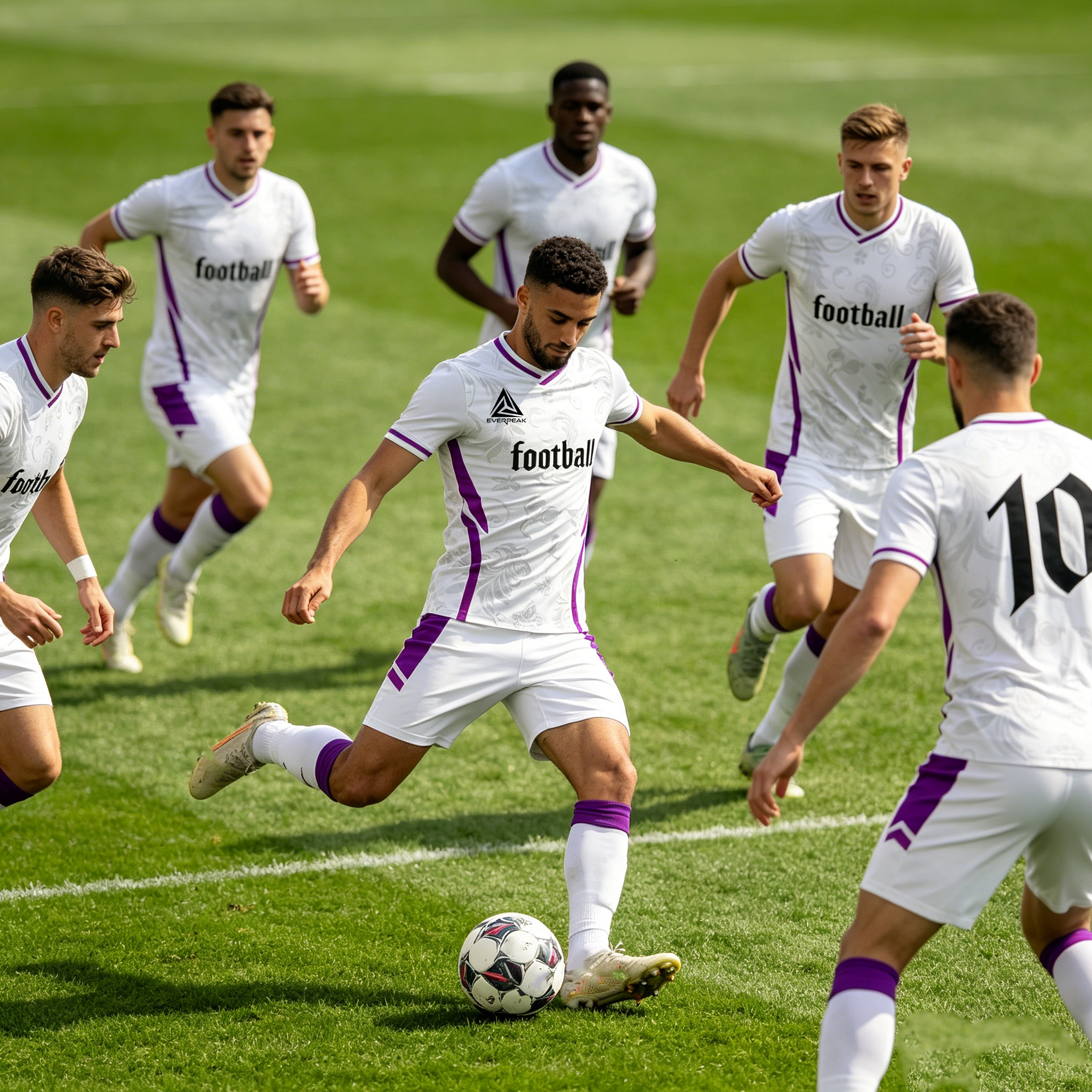 Custom Contrast V Neck Soccer Jersey Set Men Quick Dry Football Uniform with Shorts Customizable Team Name Number Logo for Sports - view 4