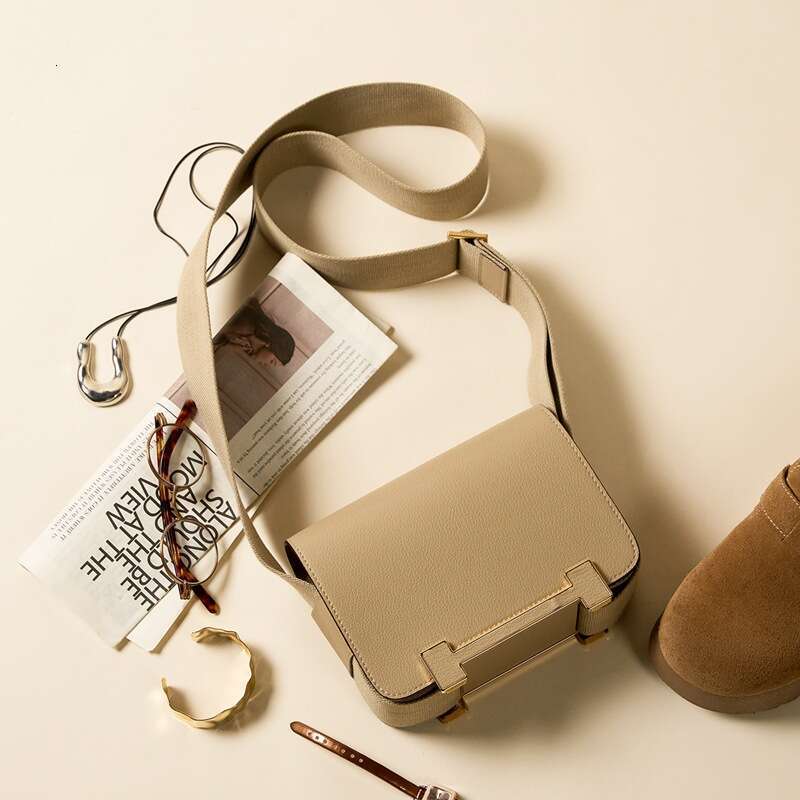 Wide Strap Genuine Leather Small Square Bag Light Luxury Casual Single Shoulder Crossbody Bag SENYY
