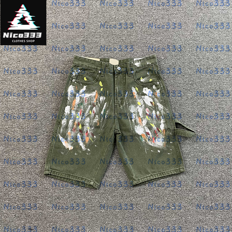 G-Dept shorts splash ink graffiti deep green workwear washed retro loose hundred street personality men and women casual denim shorts