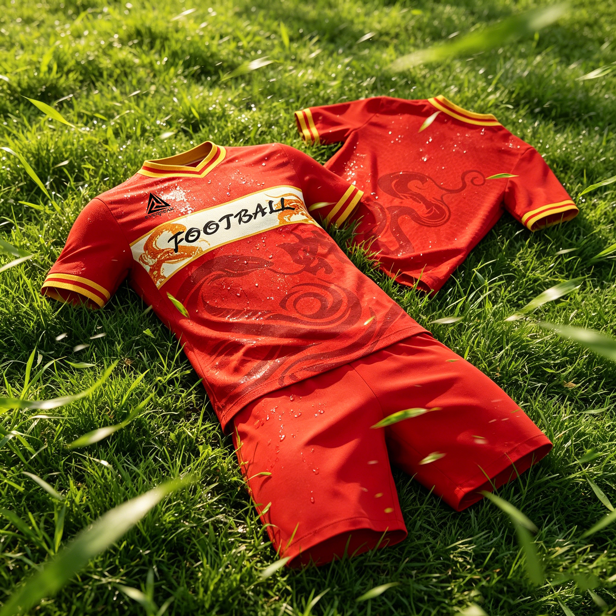 Custom Traditional Pattern Soccer Jersey Set Men Quick Dry Football Uniform with Shorts Customizable Team Name Number Logo for Sports - view 3