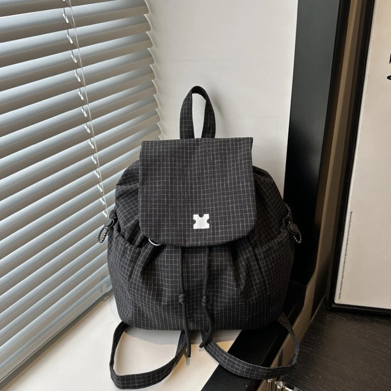 Drawstring Fashion Large Capacity Backpack Versatile Checkered Casual Bag Minimalist Mini Commuting Backpack 260520