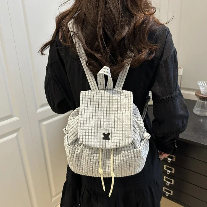 Drawstring Fashion Large Capacity Backpack Versatile Checkered Casual Bag Minimalist Mini Commuting Backpack 260520