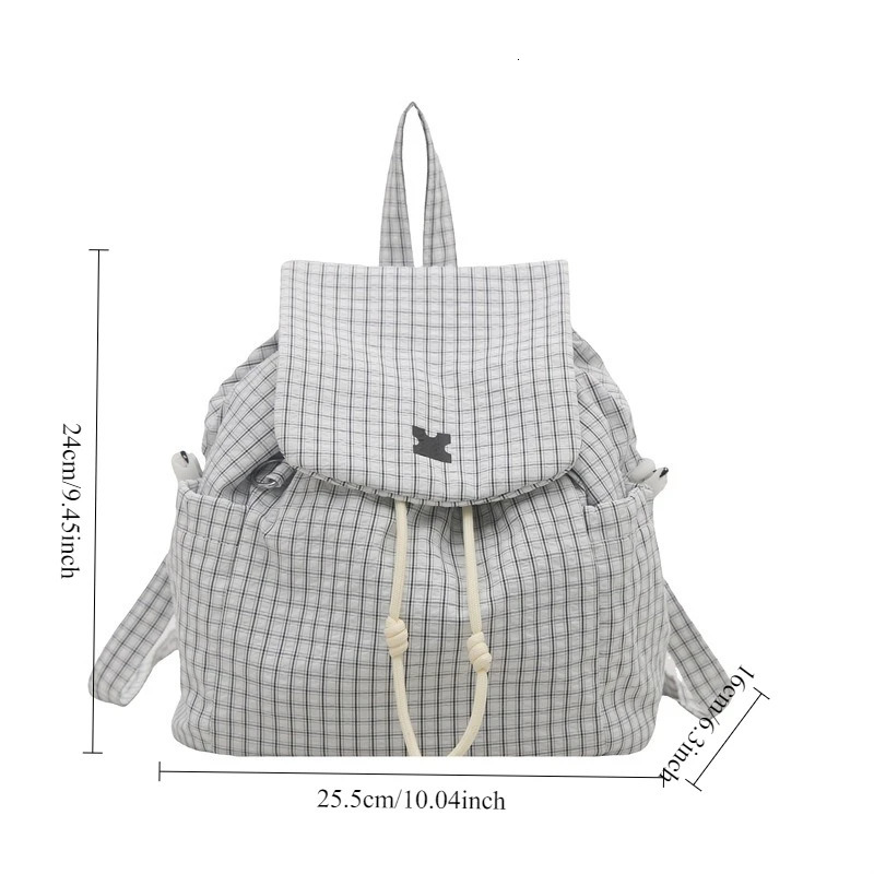 Drawstring Fashion Large Capacity Backpack Versatile Checkered Casual Bag Minimalist Mini Commuting Backpack 260520