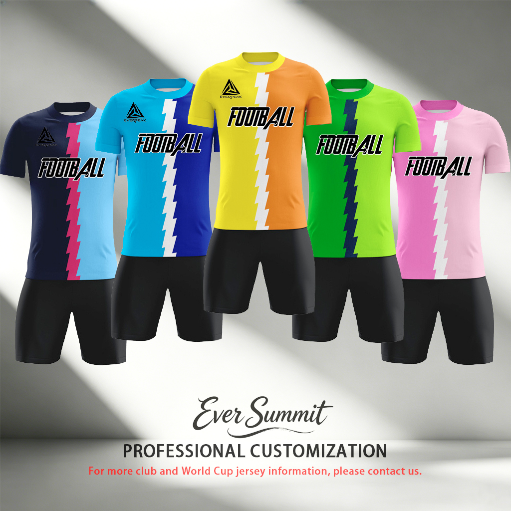 Custom Soccer Jersey Set Men Yellow Orange Split Lightning Football Uniform with Shorts Personalized Name Number Breathable Quick Dry Kit