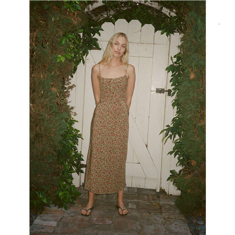 Summer New French Style 100% Mulberry Silk Printed Cami Dress Elegant Slim Fit Sleeveless Midi Dress For Women Relisa
