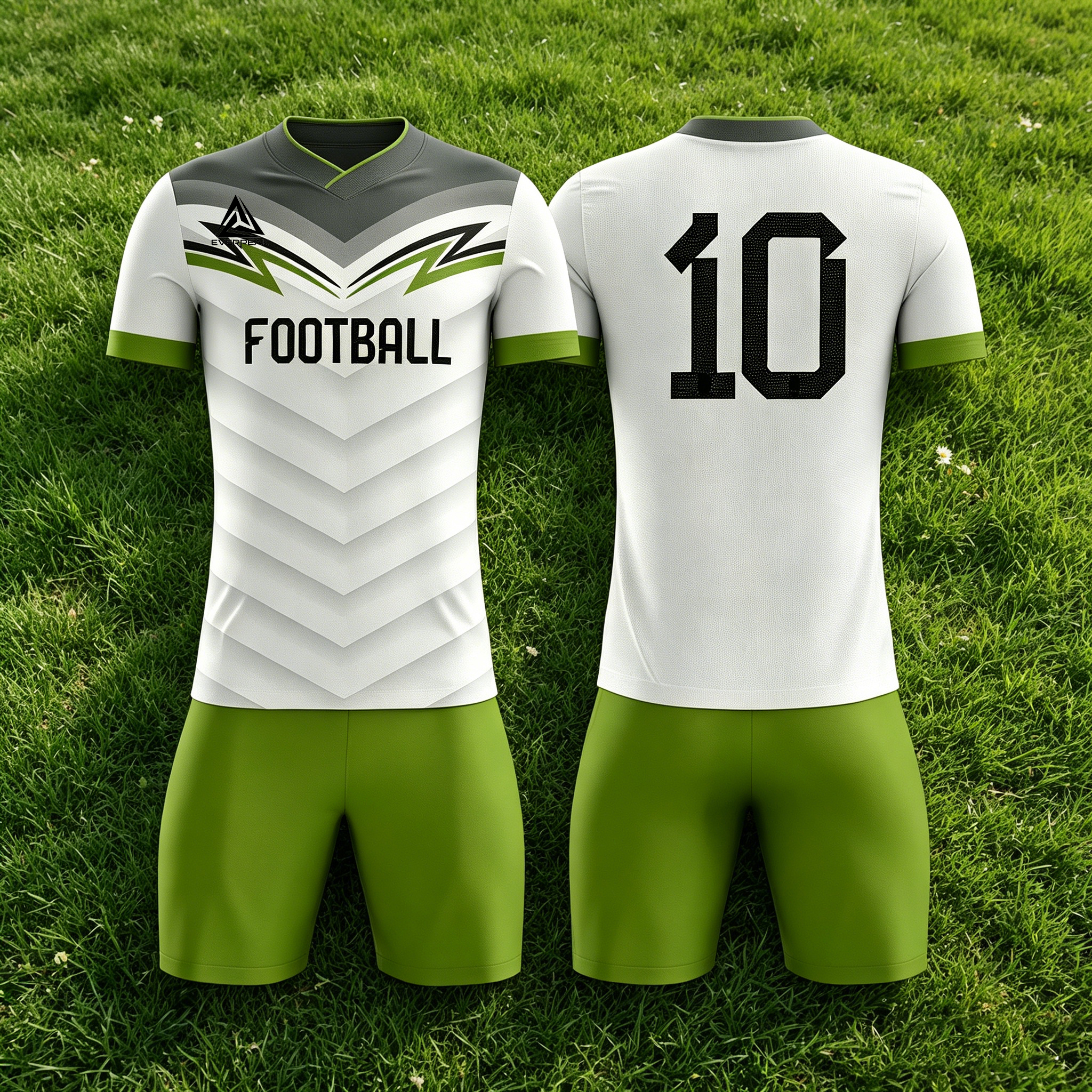 Custom Soccer Jersey Set Men White Green Grey Chevron Football Uniform with Shorts Personalized Name Number Breathable Quick Dry Kit - view 5