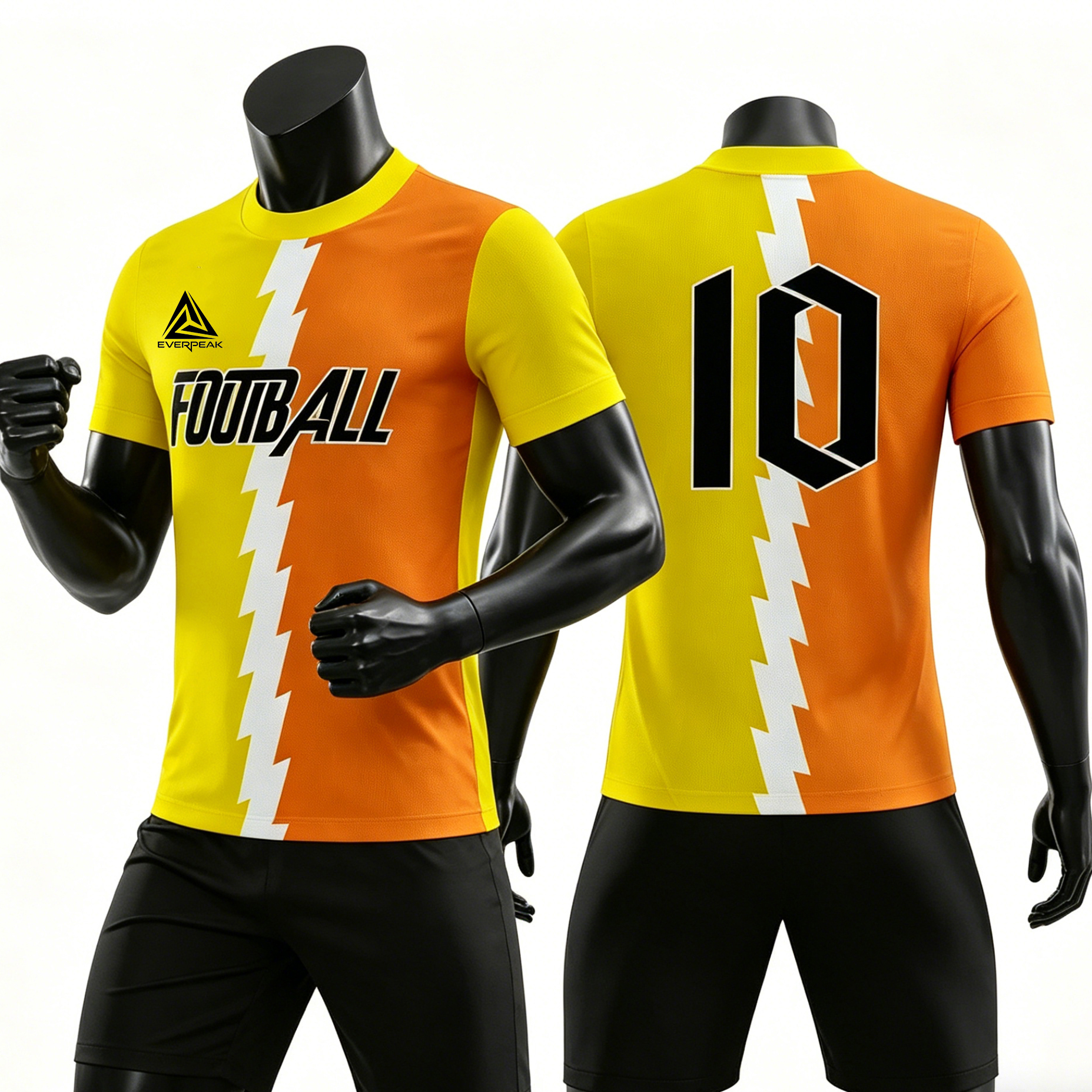Custom Soccer Jersey Set Men Yellow Orange Split Lightning Football Uniform with Shorts Personalized Name Number Breathable Quick Dry Kit - view 5