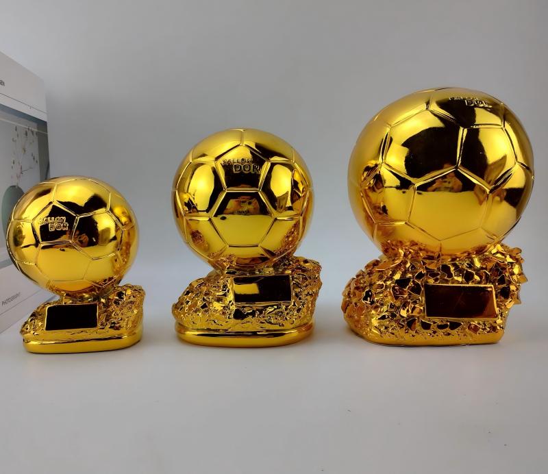 Golden Ball Trophy Replica, Resin Football MVP Award Model, Soccer Golden Boot Souvenir with Customizable Plate, 3 Sizes Available