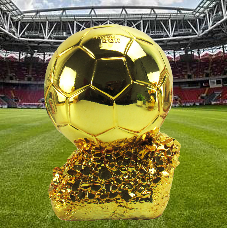 Golden Ball Trophy Replica, Resin Football MVP Award Model, Soccer Golden Boot Souvenir with Customizable Plate, 3 Sizes Available
