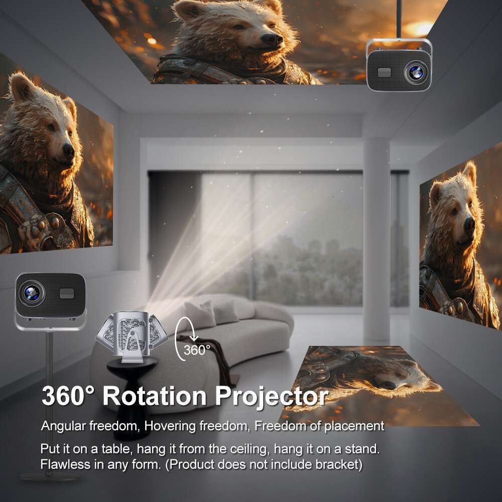 A10 Mini Portable Smart Projector, 4K HD Video, Auto Focus, PTZ Rotation, Home Theater Outdoor Portable Projector