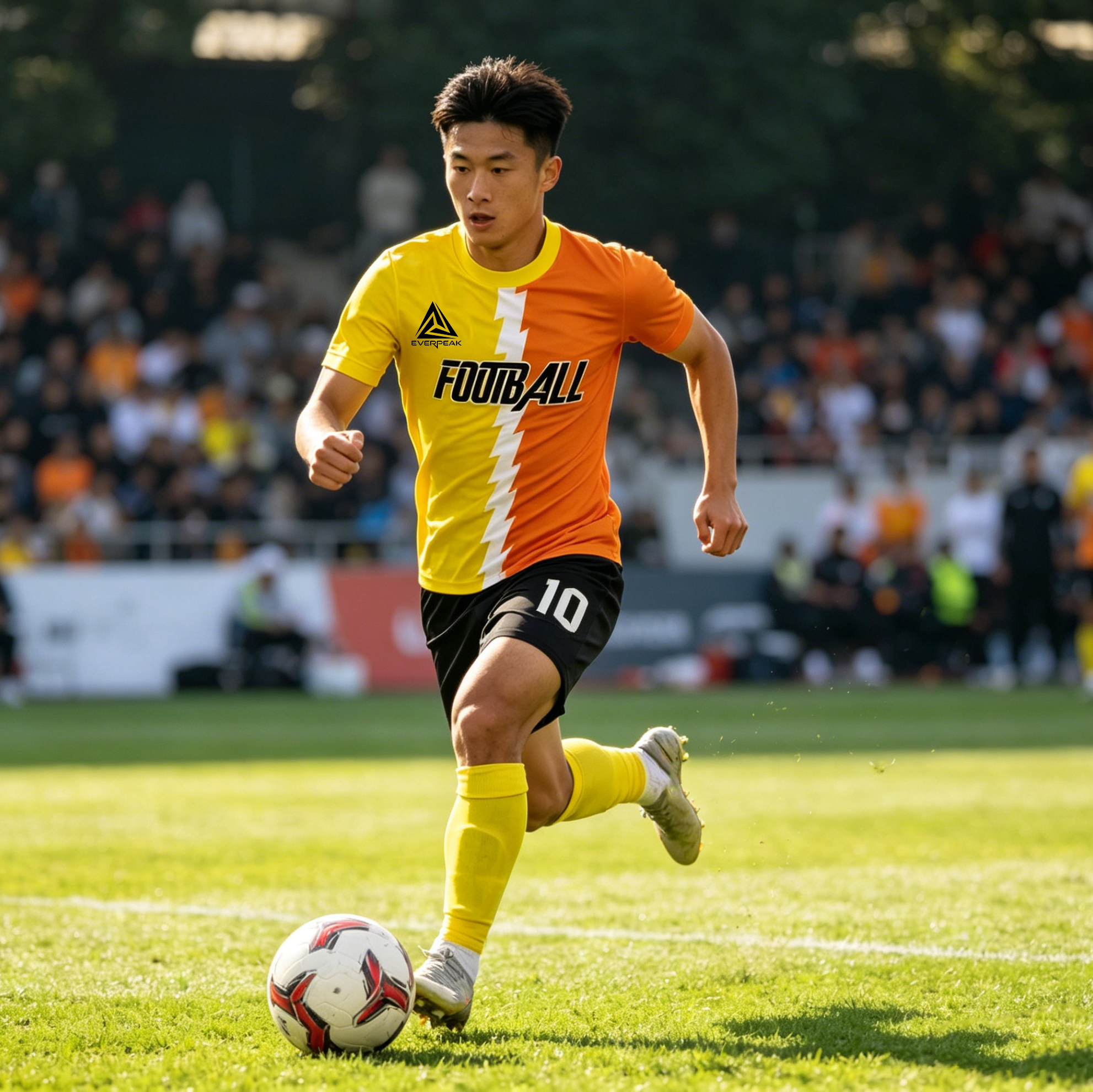 Custom Soccer Jersey Set Men Yellow Orange Split Lightning Football Uniform with Shorts Personalized Name Number Breathable Quick Dry Kit - view 3