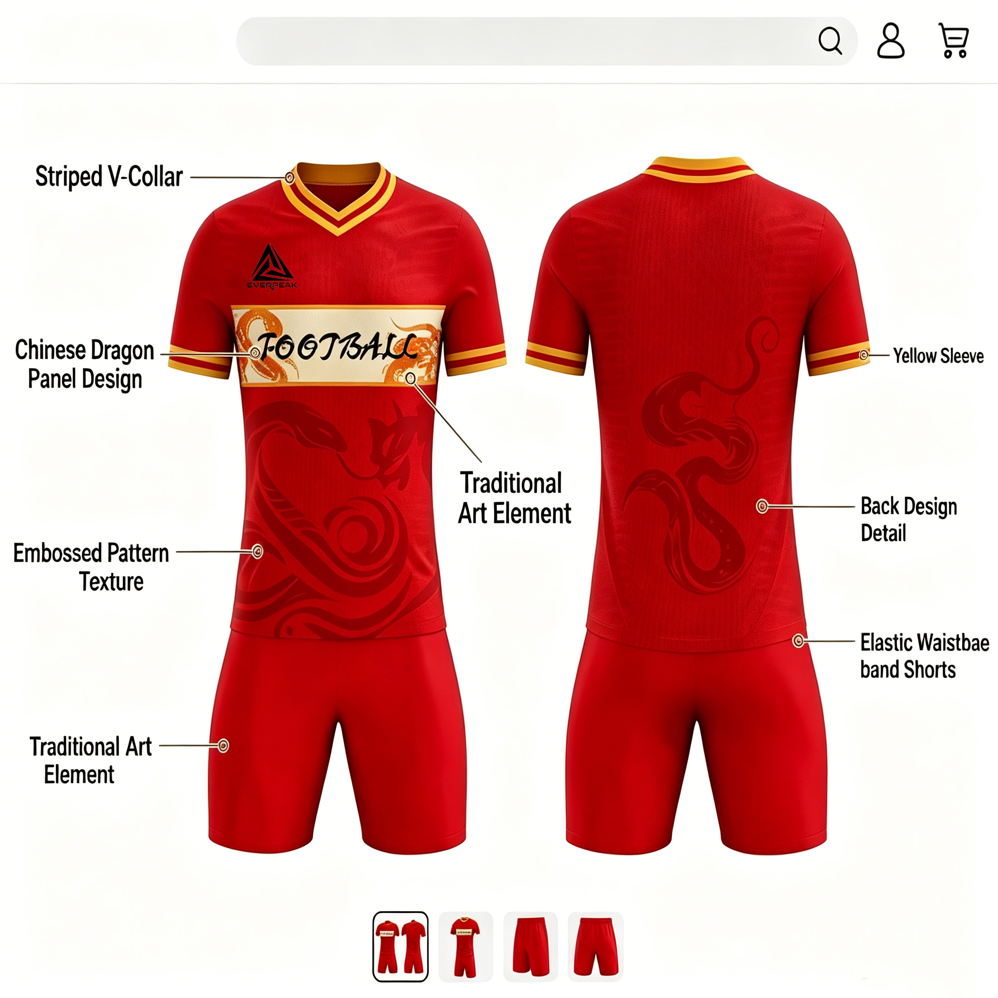 Custom Traditional Pattern Soccer Jersey Set Men Quick Dry Football Uniform with Shorts Customizable Team Name Number Logo for Sports - view 7