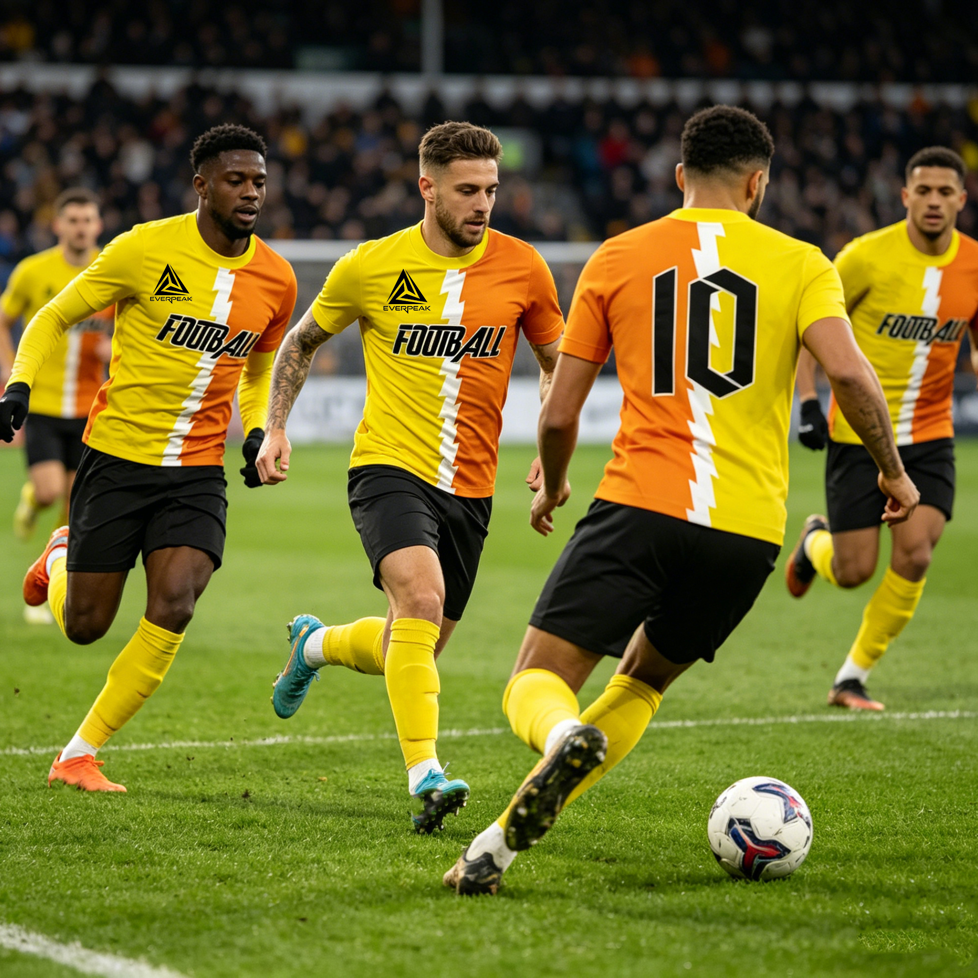 Custom Soccer Jersey Set Men Yellow Orange Split Lightning Football Uniform with Shorts Personalized Name Number Breathable Quick Dry Kit - view 4