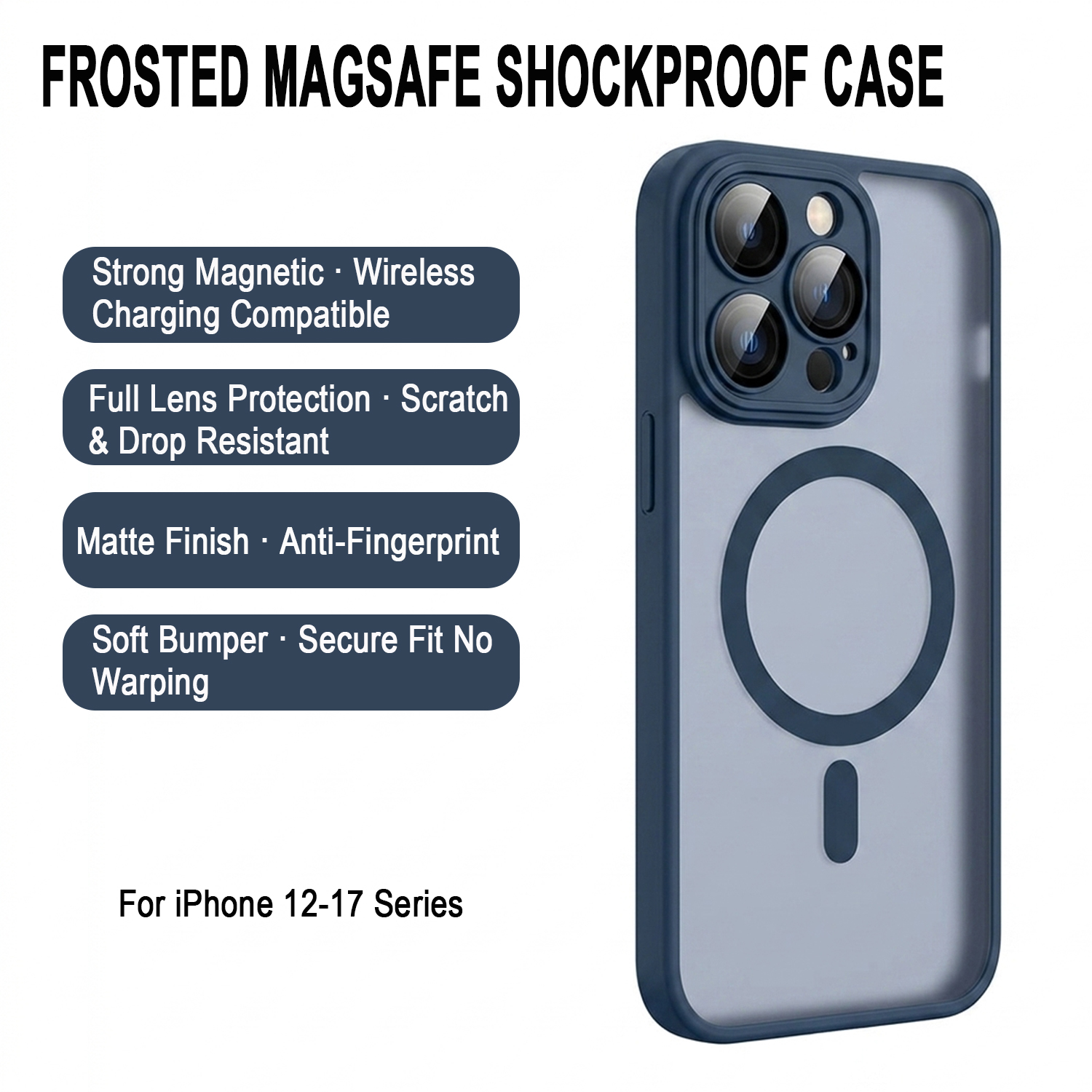 Skin-Feel Magnetic Case, Anti-Drop Shockproof Cover for iPhone 11/12/13/14/15/16/17 Pro Max, Matte Non-slip Wireless Charging Full Protection Shell