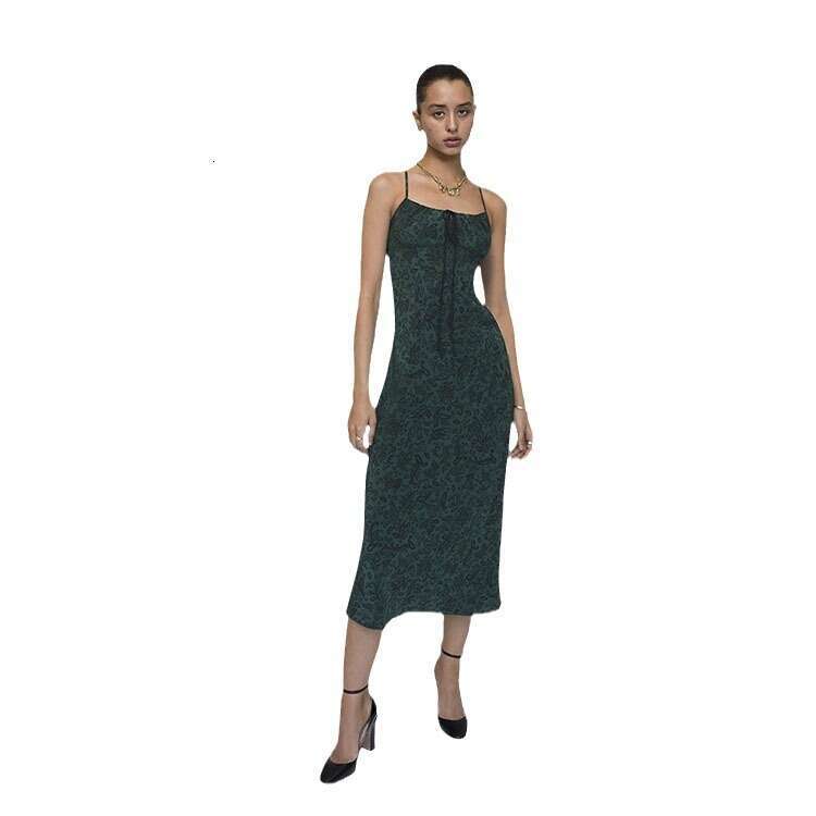 Summer New French Style 100% Mulberry Silk Printed Cami Dress Elegant Slim Fit Sleeveless Midi Dress For Women Relisa