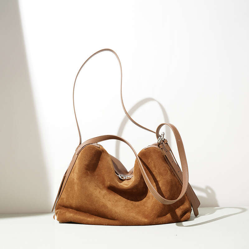 New Vintage Matte Suede Boston Bag Large Capacity Genuine Leather Versatile Women Shoulder Tote Bag SENYY