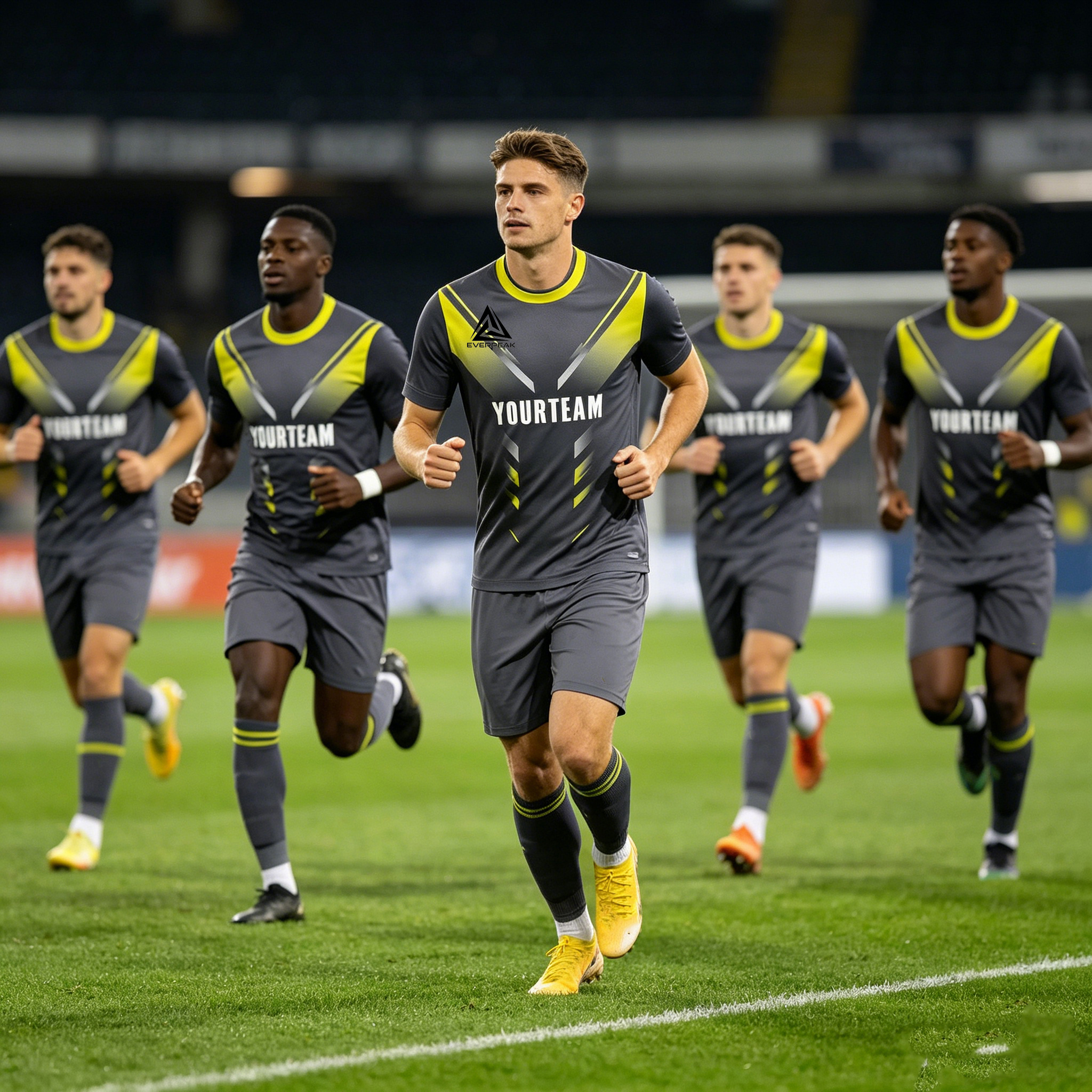 Custom Soccer Jersey Set Men Dark Grey Yellow Gradient Football Uniform with Shorts Personalized Name Number Breathable Quick Dry Kit - view 5