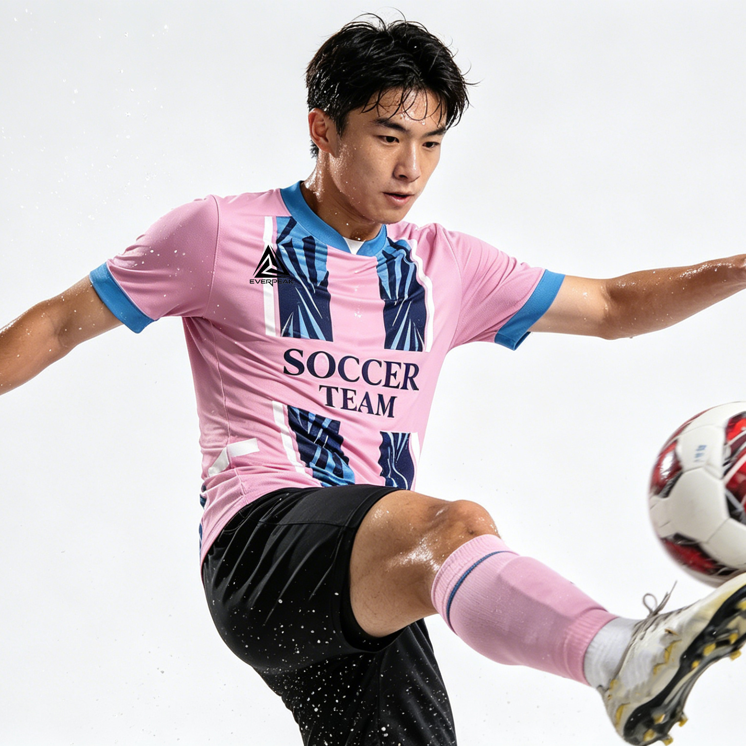 Custom Cross Stripe Soccer Jersey Set Men Quick Dry Football Uniform with Shorts Customizable Team Name Number Logo for Sports - view 5