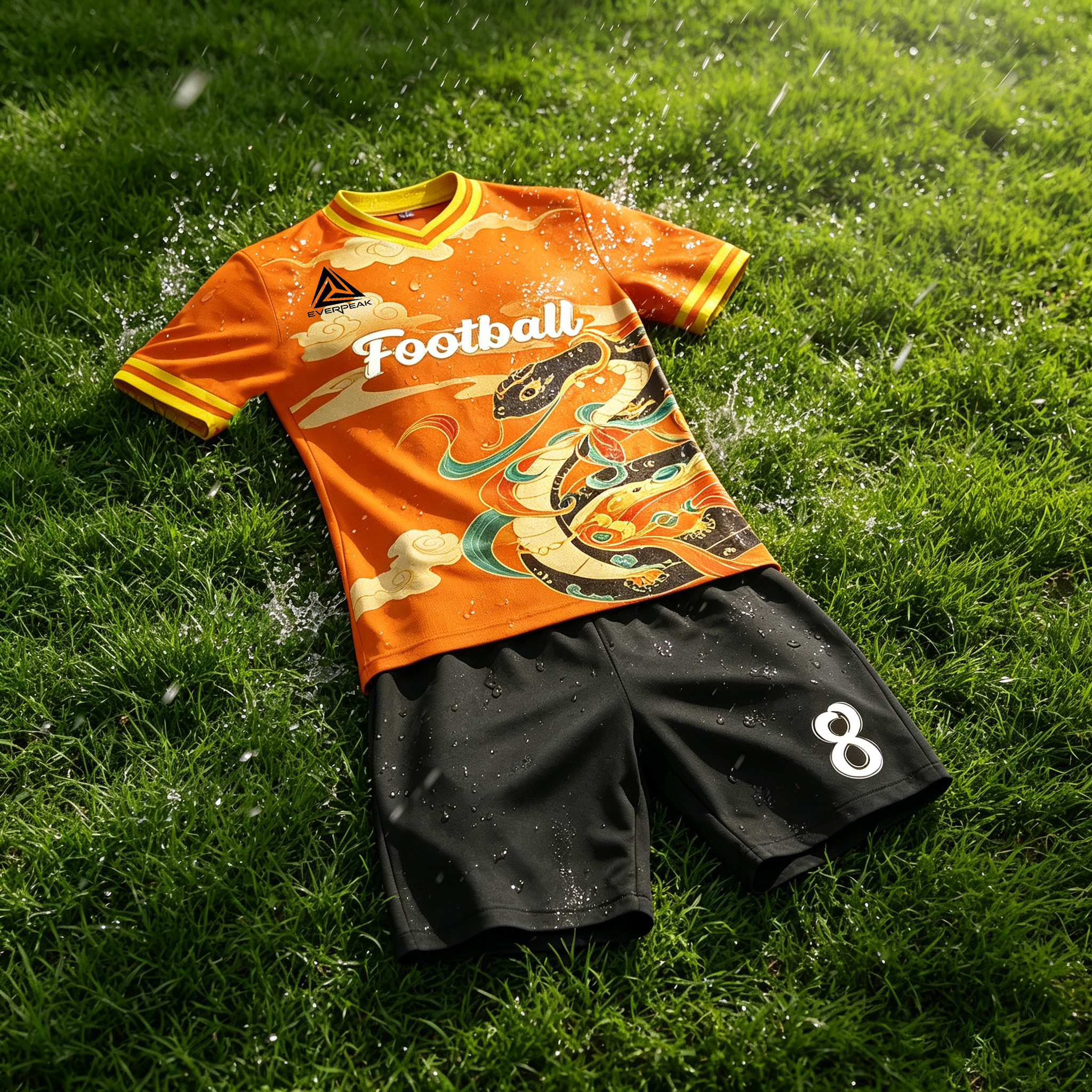 Custom Dragon Print Soccer Jersey Set Men Quick Dry Football Uniform with Shorts Customizable Team Name Number Logo for Sports - view 6
