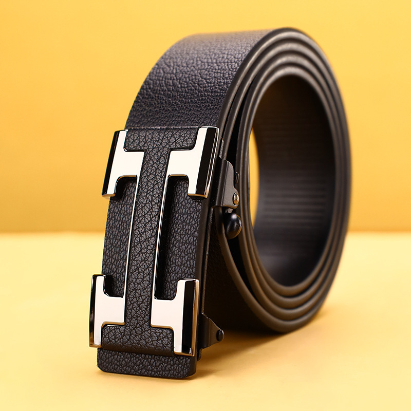 Luxury Brand Designer 2026 Genuine Leather No-hole Automatic Buckle Belt Fashion Business Versatile Adjustable Waistband for Young People Daily Wear