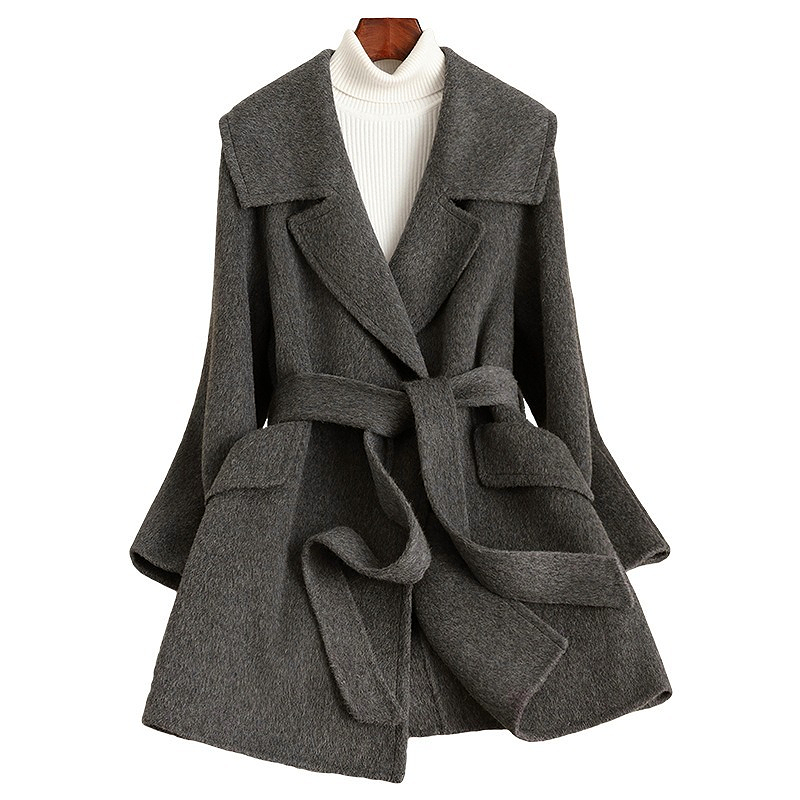 D3968 Nuovo Cappotto Sottile In Lana Con Revers Stringato Autunno E Inverno