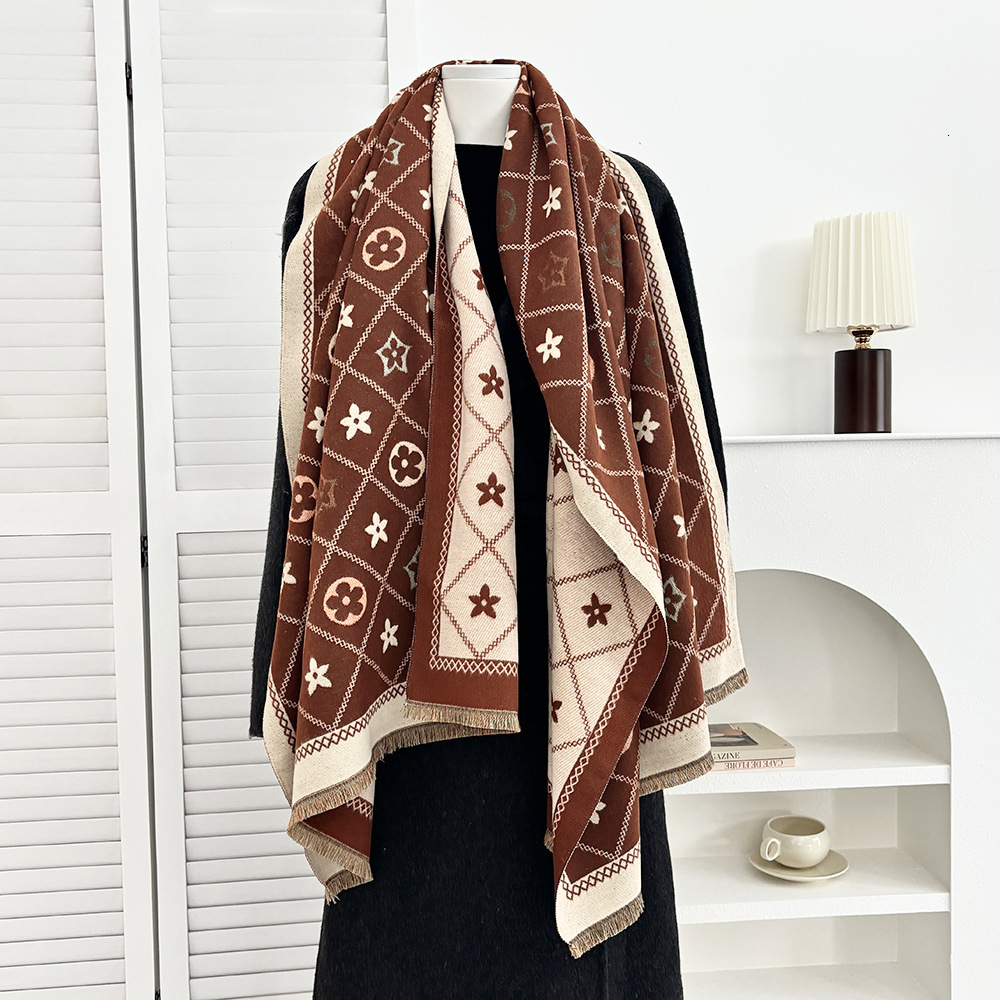 Designer Luxury Scarf High-quality Wool Women's Autumn And Winter Double-sided Thick Shawl Fashionable Classic Jacquard Shawl