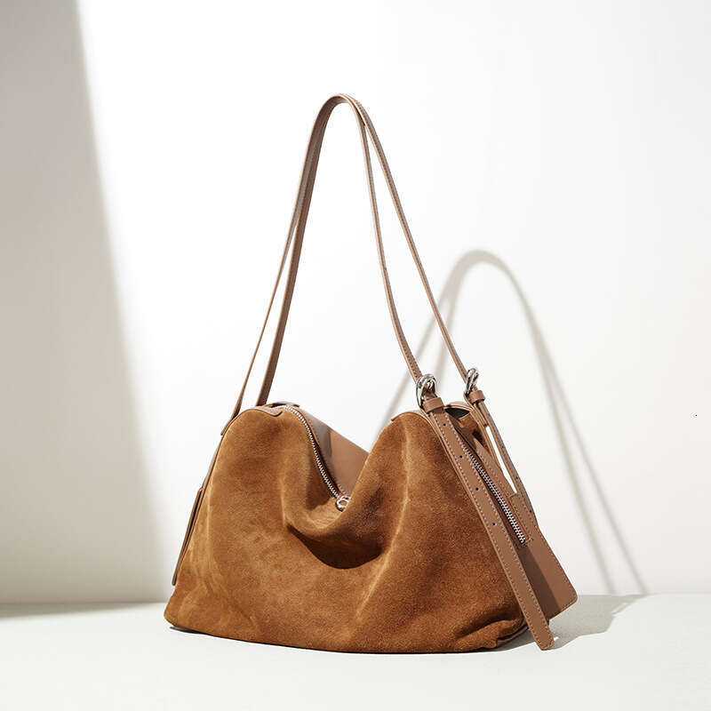New Vintage Matte Suede Boston Bag Large Capacity Genuine Leather Versatile Women Shoulder Tote Bag SENYY