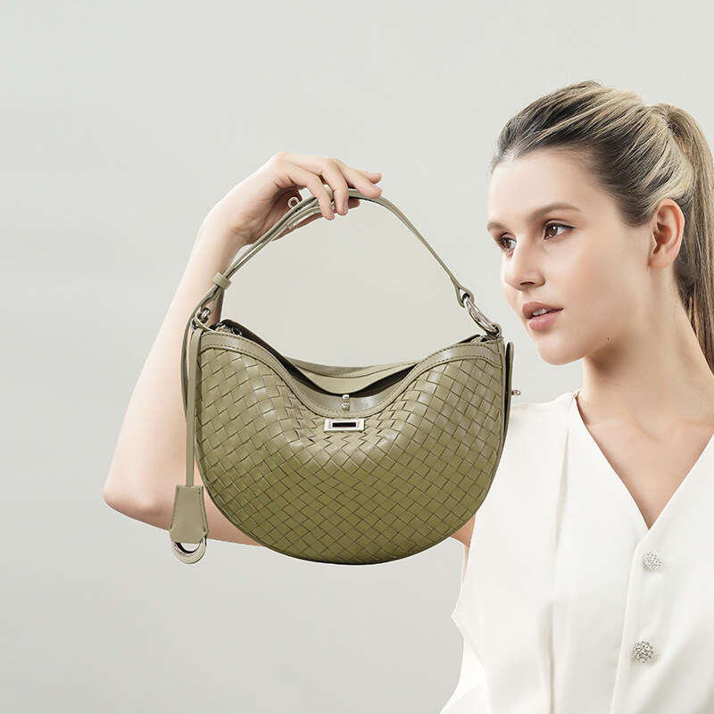 New Woven Genuine Leather Crescent Bag Niche Design Casual Crossbody Underarm Handbag SENYY