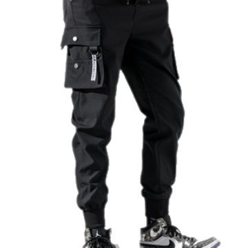 Joggers Cargo for Men Casual Hip Hop Hit Color Pocket Male Trousers Sweatpants Streetwear Ribbons Techwear Pants 201221