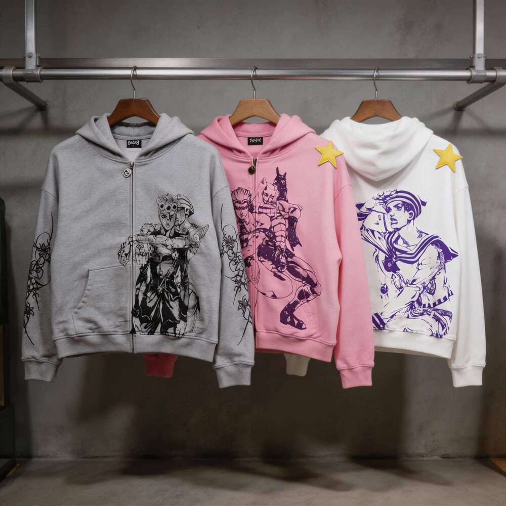 Jojo Bizarre Adventure Star Design Hoodies Women Zip Anime Hoodie Harajuku Streetwear Sweatshirt Y2k Men Clothing 26Y0525