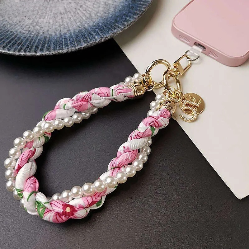 Phone charm bag charm Chic Braided Silk Scarf Phone Charm - Pearl Beaded Metal Pendant for Phones Bags & Daily Outfits - view 4