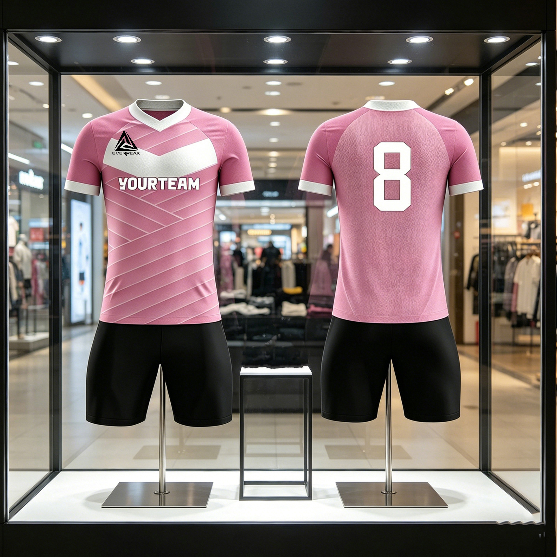 Custom Soccer Jersey Set Men Pink White Chevron Football Uniform with Shorts Personalized Name Number Breathable Quick Dry Kit - view 4