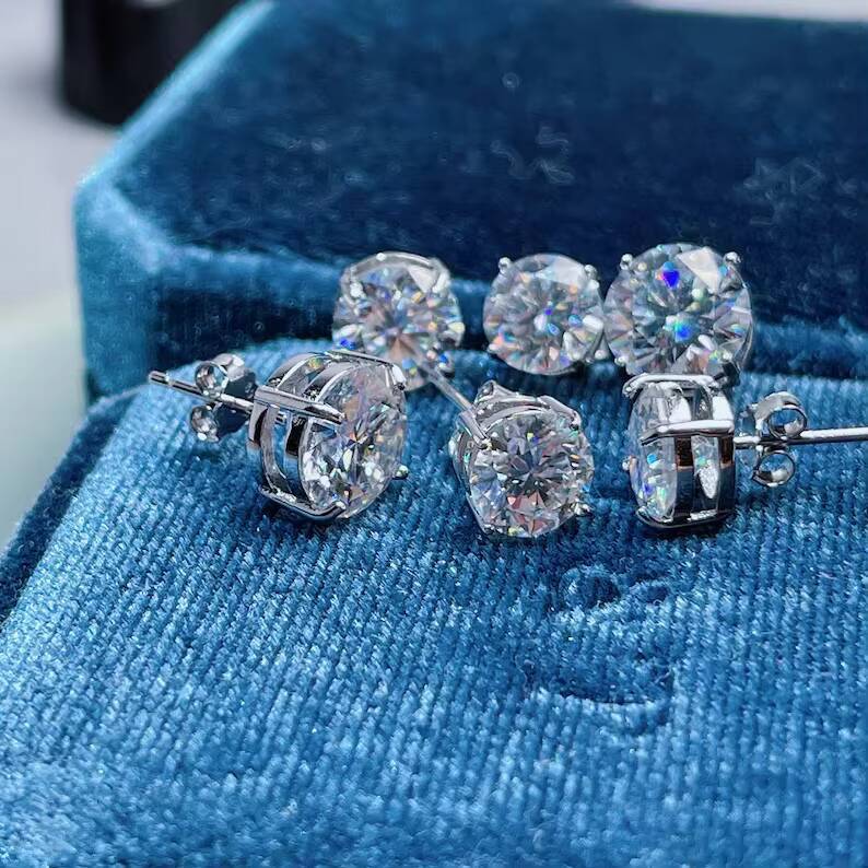 Moissanite Earrings Moissanite Studs 925 Sterling Silver Earring Gifts for Women Men VVS Brilliant Round - view 6