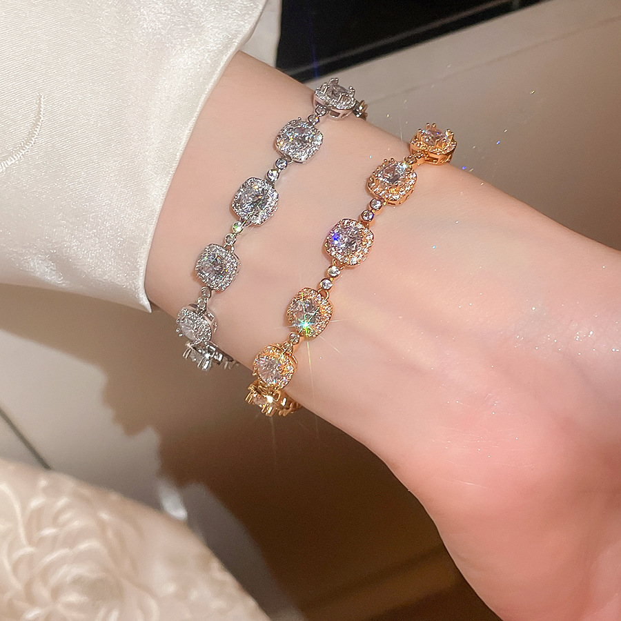 18K real gold plated zircon small cube beautiful stackable bracelet, light luxury niche high-end jewelry for women - view 3