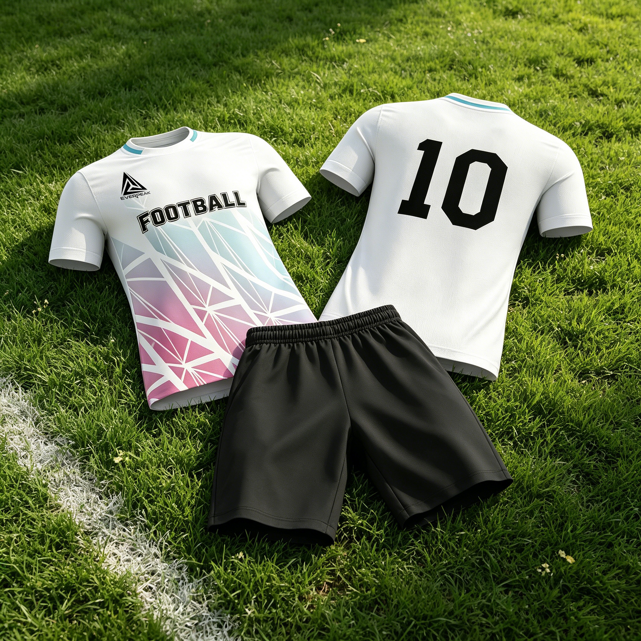 Custom Soccer Jersey Set Men White Pink Blue Gradient Football Uniform with Shorts Personalized Name Number Breathable Quick Dry Kit - view 3