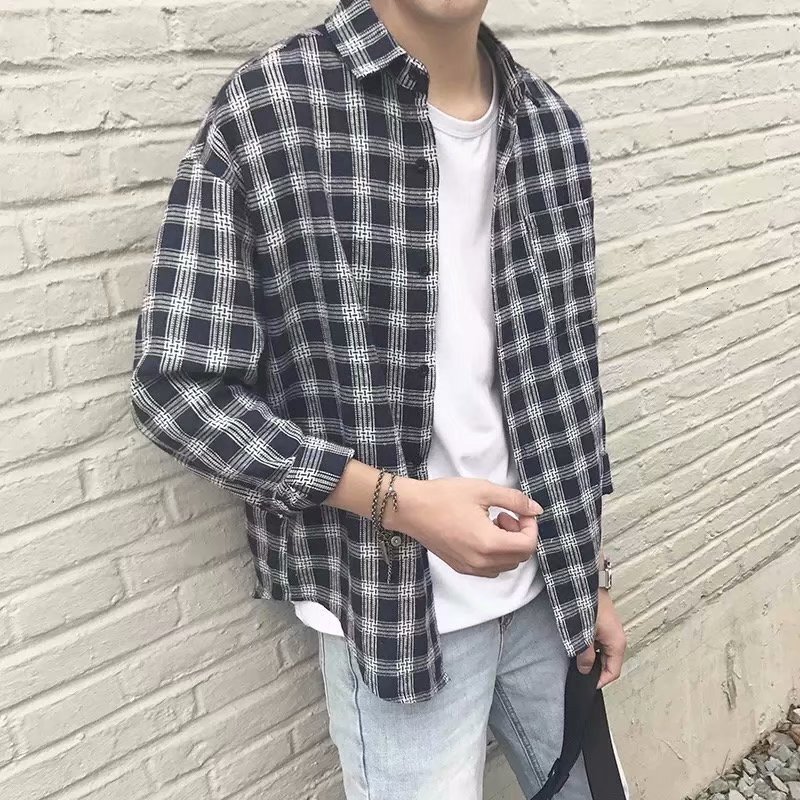 Luxury Brand Designer 2026 Black Plaid Long-sleeve Shirt Ins-style Loose Casual Versatile Button-up Shirt Jacket for Spring Summer Teenagers Daily Wea