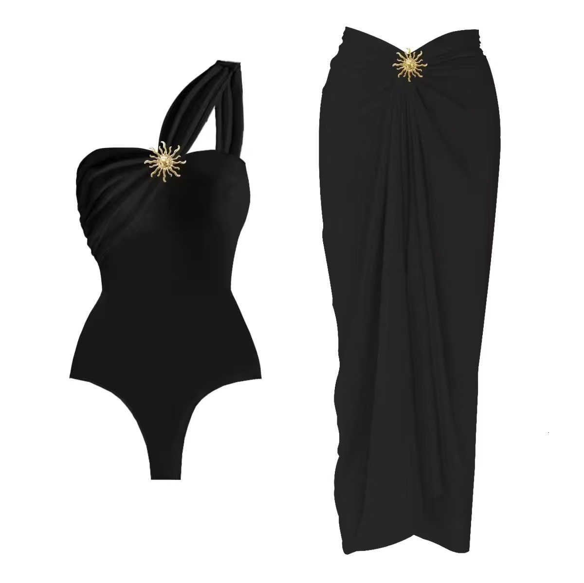 2Pcs One Shoulder Swimsuit Sexy Women Bikini Cut Out Swimwear Solid Red Swimming Suit Female Biquini Bodysuit Beach Outfits 250116