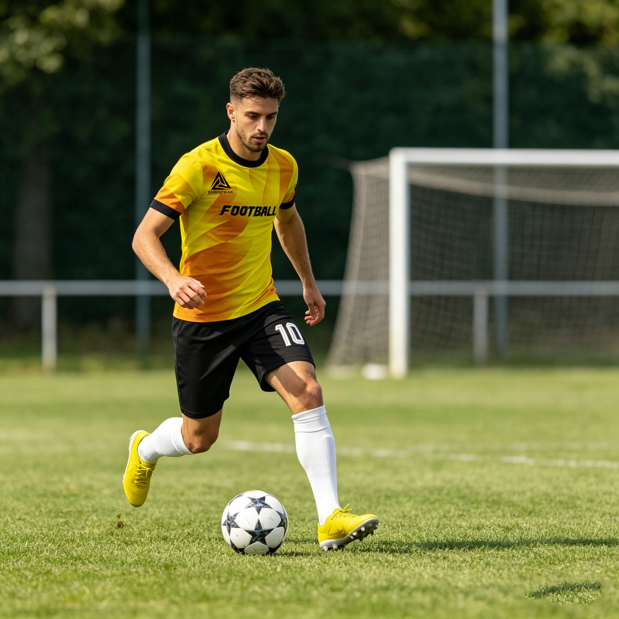 Custom Soccer Jersey Set Men Yellow Orange Swirl Football Uniform with Shorts Personalized Name Number Breathable Quick Dry Team Kit - view 4