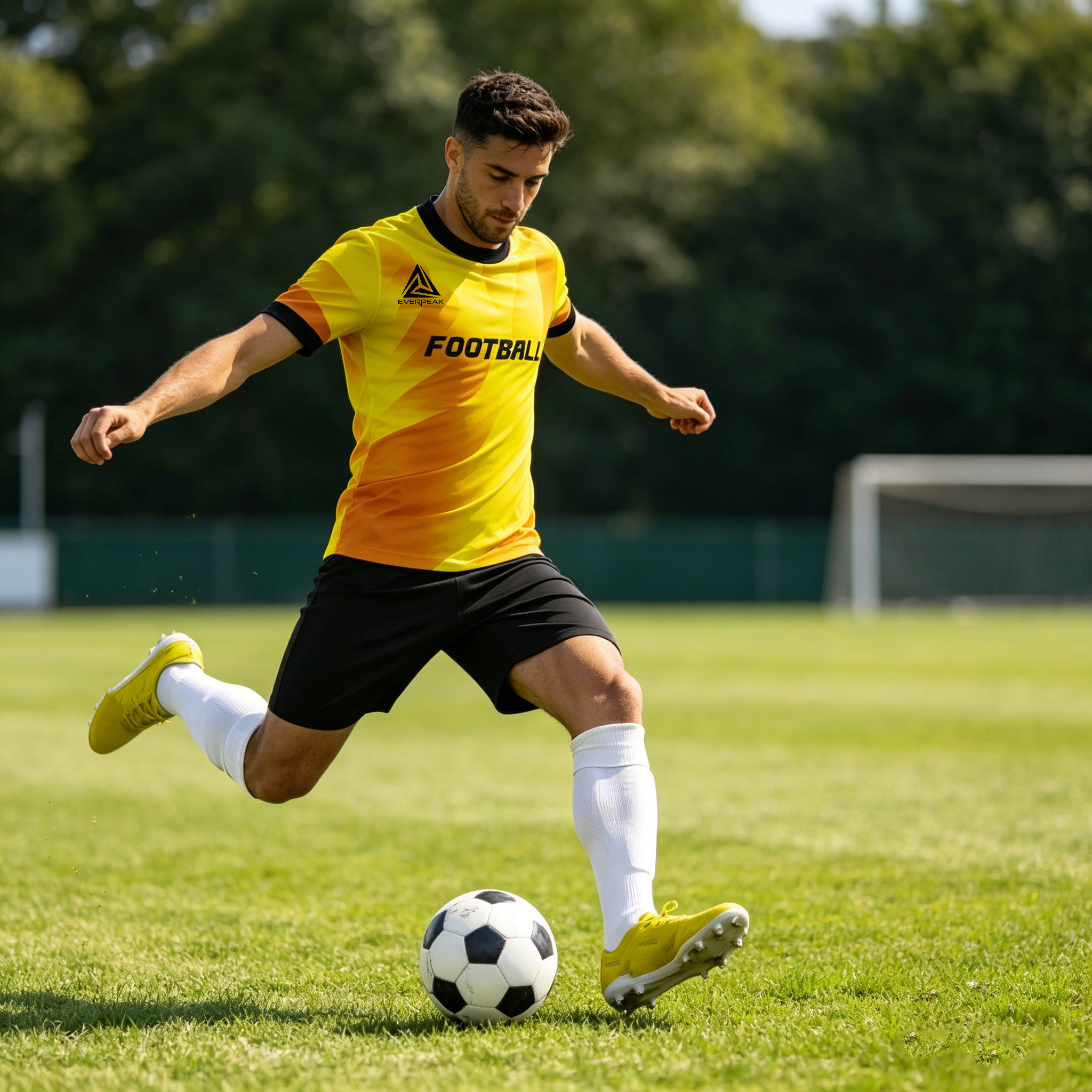 Custom Soccer Jersey Set Men Yellow Orange Swirl Football Uniform with Shorts Personalized Name Number Breathable Quick Dry Team Kit - view 6