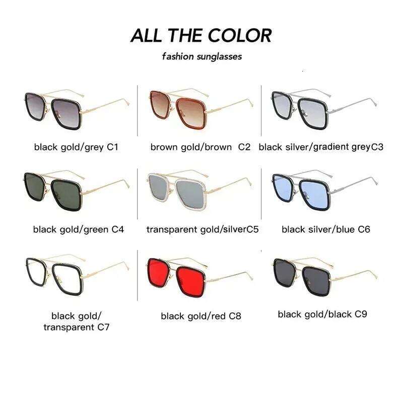 Tony Stark Sunglasses Iron Man Sun Glasses Vintage Square Metal Frames W260525 - view 6