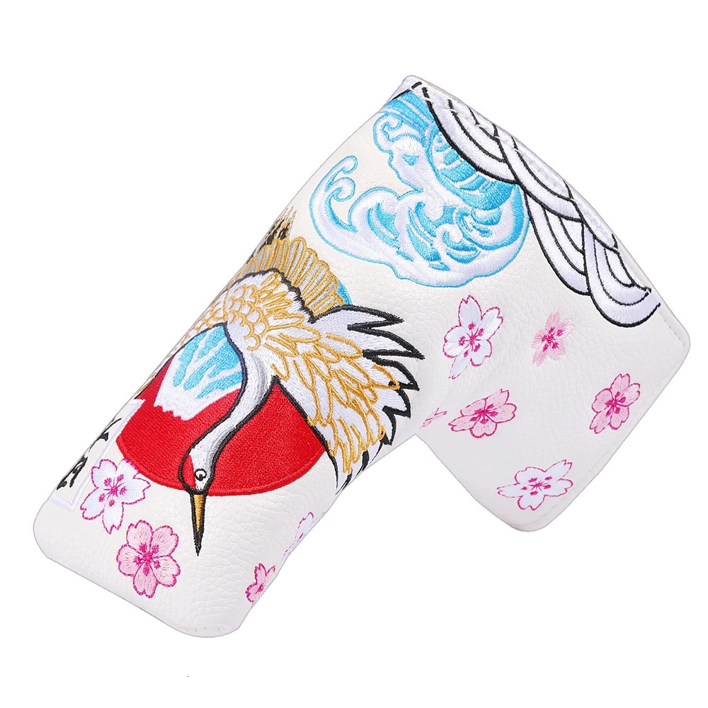 PU Leather Crane Japan Embroidery Strong Magnetic Closure Golf Headcover Blade Putter Cover 260521