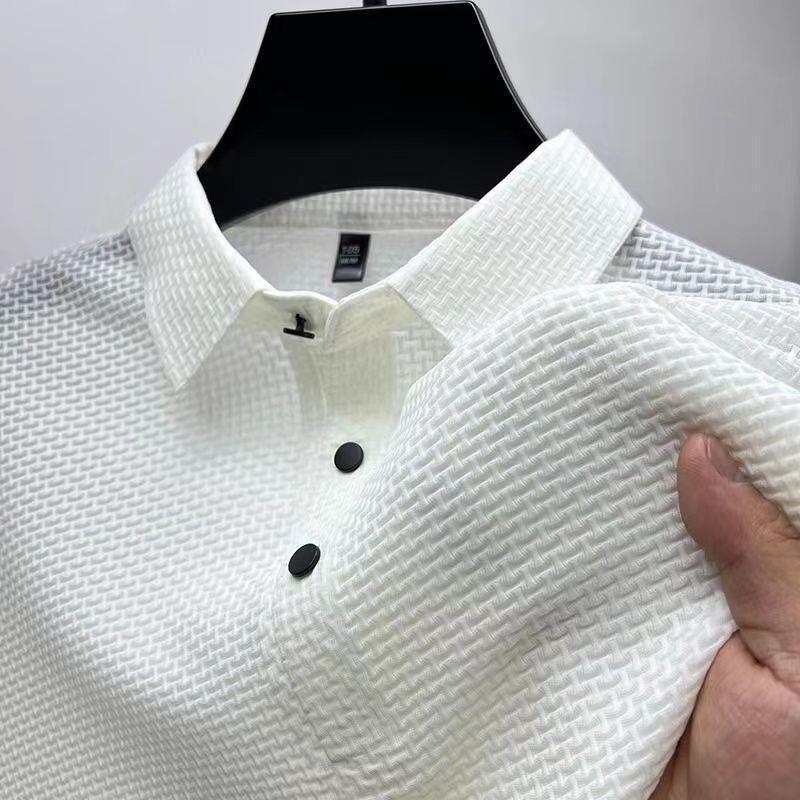 Men's Polos Ice Silk Mesh Polo Shirt Summer Short Sleeve T-shirt Simple Solid Color Cool Breathable Business Casual Sweat Absorbent high quality 
