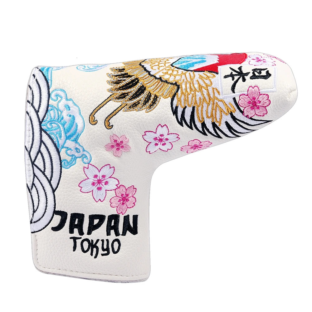 PU Leather Crane Japan Embroidery Strong Magnetic Closure Golf Headcover Blade Putter Cover 260521