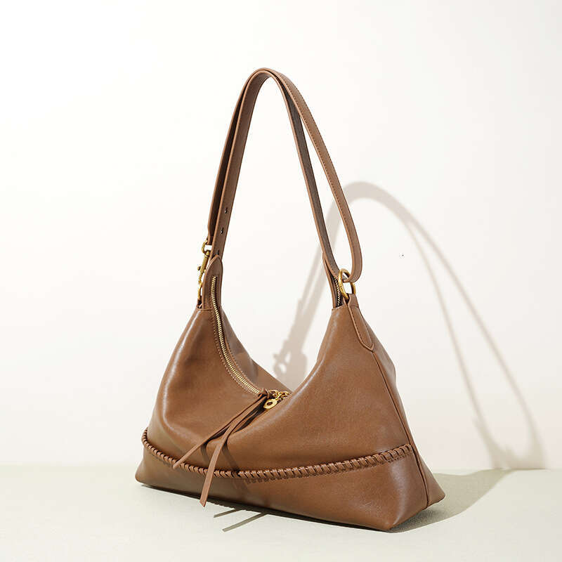 New Retro Hobo Bag Solid Color Genuine Leather Large Capacity Underarm Shoulder Handbag SENYY