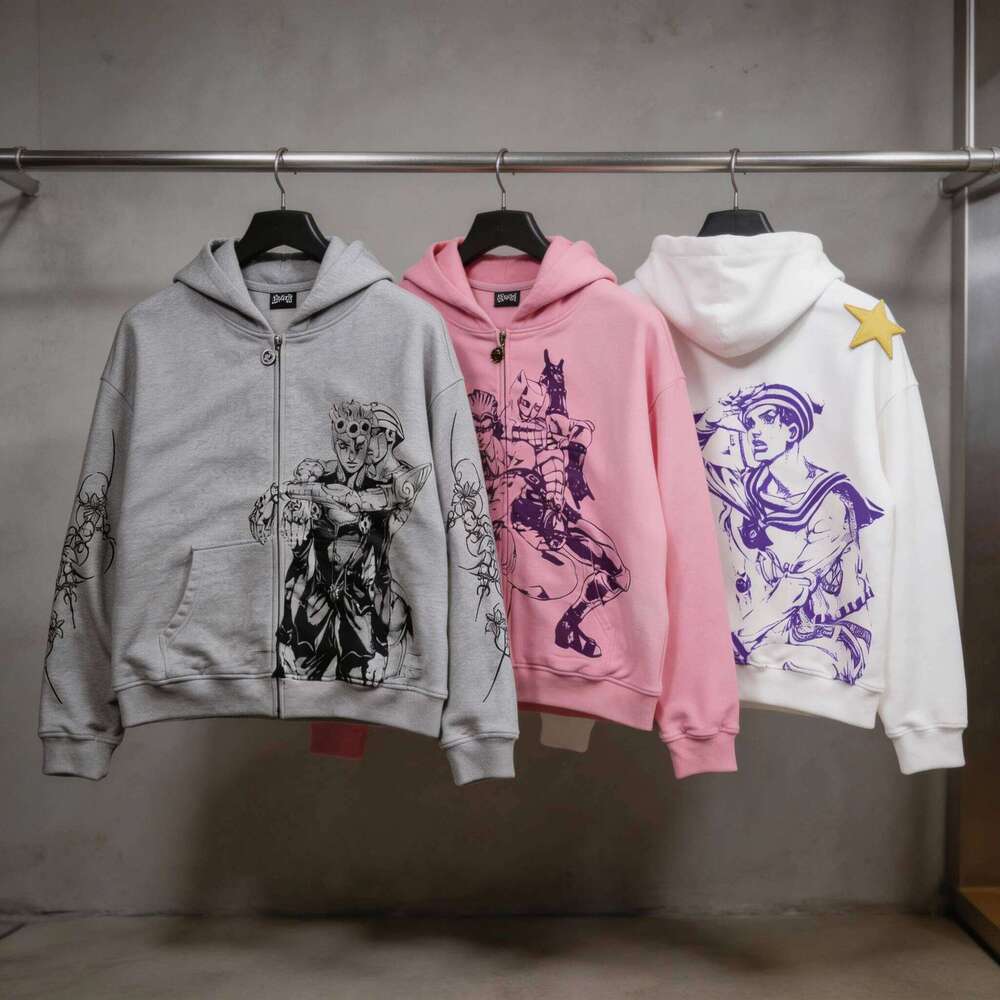 Jojo Bizarre Adventure Star Design Hoodies Women Zip Anime Hoodie Harajuku Streetwear Sweatshirt Y2k Men Clothing 26Y0525