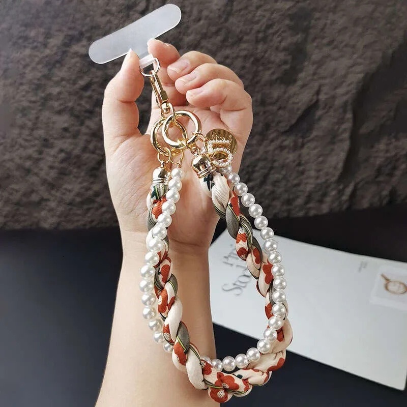 Phone charm bag charm Chic Braided Silk Scarf Phone Charm - Pearl Beaded Metal Pendant for Phones Bags & Daily Outfits - view 6